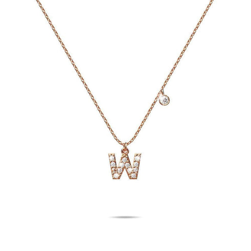 Solid 925 Sterling Silver Initial Crystal Personalised Alphabet Letter Necklace Rose Gold Filled